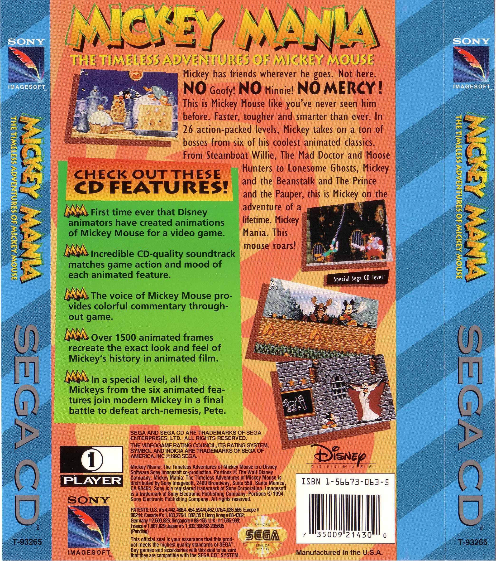 Mickey Mania - The Timeless Adventures Of Mickey Mouse (U) Back Cover